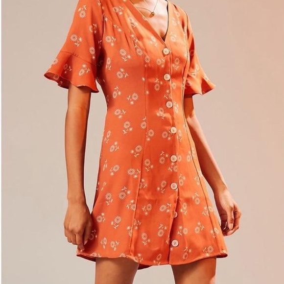 Cute orange sunflower button down sundress XS - Picture 2 of 5
